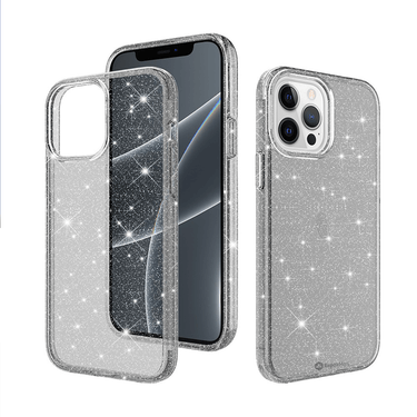 iPhone 15 Plus Compatible Case Cover Featuring Shockproof Glitter - Clear Black